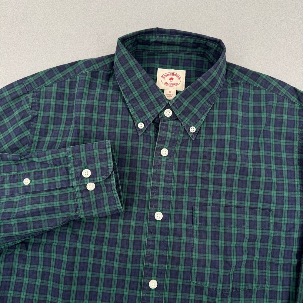 Brooks Brothers Red Fleece Long Sleeve Button Down Mens M Green Plaid‎ Casual
